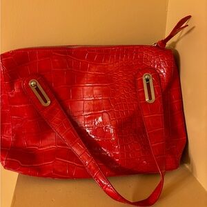 Red Crocodile-Embossed Women's Bag